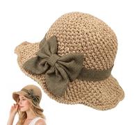 Versatile Retro Woven Handmade Straw Hat with Ruffled Bow, 90s Bucket Hat, Summer Hats for Women, One Piece Woven Bow Hat, Womens Straw Bucket Hat Foldable Wide Brim Floppy Beach Sun Hats