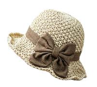 Versatile Retro Woven Handmade Straw Hat with Ruffled Bow, Elegant Crochet Straw, Summer Beach Sun Hat Women, Panama Bucket Hats, Wide Brim Straw Fedora Cap, Foldable Breathable fashion (Beige*1)