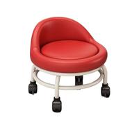 Versatile Rolling Stool with Backrest - Low Round Makeup Chair for Salon, Barber Shop, Office & Library (Red) - Multipurpose Pulley Seat for Comfort & Style