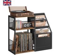 Versatile Rustic Brown 3-Tier Record Stand - Perfect for Living Room or Bedroom