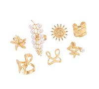 Versatile Seaside Theme Jewelry Set Mixed Matching Rings Water Sturdy Alloy Imitation Pearls Rings Collection, One Size, as described, as described