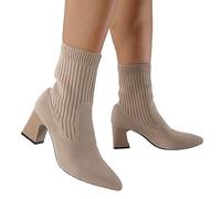 Versatile Short Boots Pointed Toe Thick Heels High Heels Knitted Elastic Socks Boots Flying Weaving Boots Female