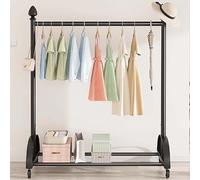 Versatile Simple Garment Rack With Wheels Metal Frame Clothing With Storage Shelves Hooks For Coats/Hats 60Cm/23.6In Clothes Display Solution(Lack-100Cm/39.4In)