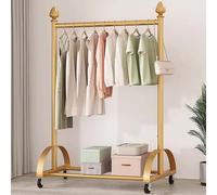 Versatile Simple Garment Rack With Wheels Metal Frame Clothing With Storage Shelves Hooks For Coats/Hats 60Cm/23.6In Clothes Display Solution(Gold-100Cm/39.4In)