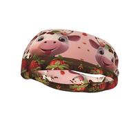Versatile Sports Sweatband XBKGOHA Cows and Strawberries Printed - Stretchable and Moisture-Wicking Headband for Yoga, Fitness