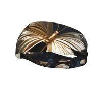 Versatile Sports Sweatband XBKGOHA Gold White Butterflies Black Printed - Stretchable and Moisture-Wicking Headband for Yoga, Fitness
