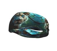 Versatile Sports Sweatband XBKGOHA Lioness with Blue Green Eyes Printed - Stretchable and Moisture-Wicking Headband for Yoga, Fitness