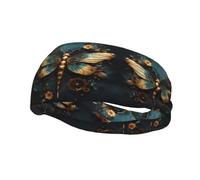 Versatile Sports Sweatband YYHWHJDE Gold color delicate Dragonfly flower Prints - Stretchable and Moisture-Wicking Headband for Yoga,Fitness