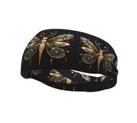 Versatile Sports Sweatband YYHWHJDE Golden Delicate Dragonfly on Black Background Pattern - Stretchable and Moisture-Wicking Headband for Yoga,Fitness