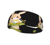 Versatile Sports Sweatband YYHWHJDE Little flower rabbit drinking tea Pattern - Stretchable and Moisture-Wicking Headband for Yoga,Fitness