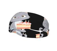 Versatile Sports Sweatband YYHWHJDE Little gray cat eating cake Pattern - Stretchable and Moisture-Wicking Headband for Yoga,Fitness