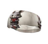 Versatile Sports Sweatband YYHWHJDE Little gray rabbit holding a heart Pattern - Stretchable and Moisture-Wicking Headband for Yoga,Fitness