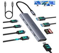 Versatile USB C Video Hub, 100W PD, DP Alt Dual 4K@30Hz, 10Gbps*6Ports, HDMI, SD4.0, Docking Station 3 Monitors for MacBook, Dell, HP, ASUS, iMac, iPad Pro, Steam Deck, Rog Ally, Legion Go, Samsung
