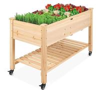 Versatile Wooden Raised Planter Bed on Wheels - Mobile Vegetable Growing Box with Storage Shelf for Garden Backyard Patio & Urban Gardening