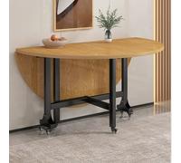 Versatile Wooden Round Drop Leaf Dining Table with 6 Wheels - Collapsible Kitchen & Office Desk, Space-Saving Extension Table for Dinner & Work