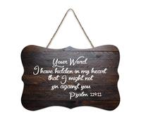 Verse Wooden Sign,Psalm 119:11 Your Word I Have Hidden in My Heart That I Might Not Sin Against You Creation Vinyls Wood Sign Wall Art Hanging Craft Plaque for Office Door Wall Home Decor 6x10