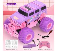 (Version A-2B) Pink RC Car Electric Drive Off-Road Big Wheel High Speed Purple Remote Control Trucks Girls Toys for Children
