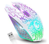 VersionTECH. Wireless Gaming Mouse, Rechargeable Computer Mouse with Colorful LED Lights, Silent Click, 2.4G USB Nano Receiver, 3 Level DPI for PC Gamer Laptop Mac-White