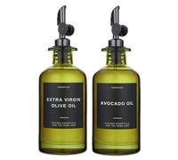 Verspace UV-Protected Green Glass Olive Oil Dispenser Bottles For Kitchen - 2 Pack - 12oz Includes 40 Kitchen Essential Labels, Avocado Oil Dispenser Set, Modern Decor for Home, Airbnb, Cafe