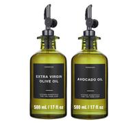 Verspace UV-Protected Green Glass Olive Oil Dispenser Bottles For Kitchen - 2 Pack - 17oz Includes 40 Kitchen Essential Labels, Avocado Oil Dispenser Set, Modern Decor for Home, Airbnb, Cafe