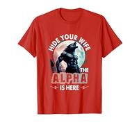 Verstecken Deine Frau Der Alpha ist da Alpha Wolf Meme Cringe T-Shirt, Men, Red, X-Large