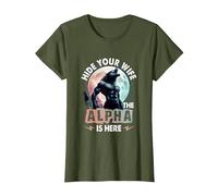 Verstecken Deine Frau Der Alpha ist da Alpha Wolf Meme Cringe T-Shirt, Women, Olive Green, XX-Large
