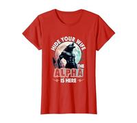 Verstecken Deine Frau Der Alpha ist da Alpha Wolf Meme Cringe T-Shirt, Women, Red, X-Small