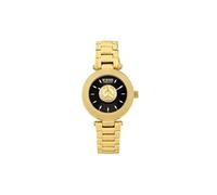 Versus Versace Brick Lane Lion Collection Luxury Womens Watch Timepieces with a Gold Bracelet and Case Featuring a Black Dial