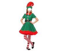 VersusModa Elf Elf Elf Dress Santa Claus Girl Women Cosplay Elf Suit ELF010-B (Multicoloured, 3XL, Dress + Hat + Socks + Belt Set)