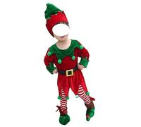 VersusModa ELF019 Elf Santa Claus Costume Outfit Unisex Children Elf Suit (Multicoloured, L, 5-Piece Set = Long Shirt+Hat+Socks+Belt+Shoe Cover)