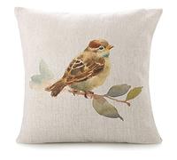 VERSUSWOLF Throw Pillow Covers for Couch Baby Sparrow Bird Bed Or Sofa Pillows Case A Hand Watercolor Painted Cute Brown Baby Sparrow Bird Sit Branch Decorative Square Linen Cushion Covers 18"X18"