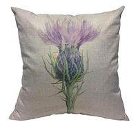 VERSUSWOLF Throw Pillow Covers Purple Scottish Milk Thistle Flower Watercolor Painting White Liver Cotton Linen Decorative Square Pillowcases Cushion Cover 18 X 18 Inch