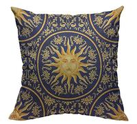 VERSUSWOLF Throw Pillow Covers Vintage Celestial Baroque Blue Gold Sun Face Planet Astronomy Cotton Linen Decorative Square Pillowcases Cushion Cover 18 X 18 Inch
