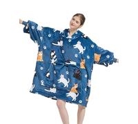 VERTAST Oversized Hoodie Blanket Sweatshirt for Men Women, Sherpa Fleece Wearable Blanket Sweatshirt Warm Home Hoody Gifts for Gamers Sofa Lovers (Deep Blue - Cat, Audlt)