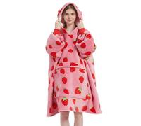 VERTAST Oversized Hoodie Wearable Blanket Sweatshirt for Men Women, Comfortable Sherpa Lining Super Soft Plush Warm Blanket Hoodie Homewear, Strawberry