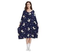 VERTAST Women Oversize Cooling Nightdress Sleep Tee Plus Size Nightshirt Long Nightie Dress, Ultimate Comfort for All-Night Relaxation, Casual Roomy Sleepwear With Two Pockets, Bear/Deep Blue
