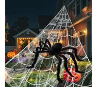 VerteLife Halloween Decoration, 150cm Giant Hairy Spider 700cm Triangle Spider Web 20 Small Spiders and 40g Spiders Web Halloween Decor Set for Indoor Outdoor Scary Haunted House Party Yard