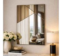 vertex glass wall mirror with bronze wooden frame