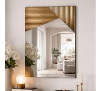 vertex ribbed glass wall mirror with bronze wooden frame
