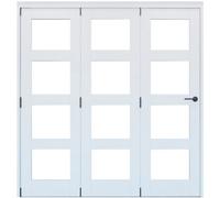 Vertical 0 Panel 4 Lite Plain Clear Glazed Shaker Unfinished White Softwood Internal Folding Door Set, (H)2060mm (W)1673mm