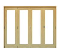 Vertical 1 Lite Plain Clear Glazed Shaker Unfinished White Oak Effect Timber Internal Folding Door Set, (H)2060mm (W)2369mm