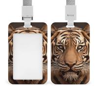 Vertical 3D Tiger Head Badge Holder Heavy Duty Id Card Holder with Breakaway Lanyard Waterproof Name Tag Card Badge Holder Case Protector with Clear Window for Nurse Office