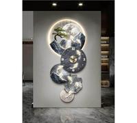 Vertical 3D Wall Art with LED Light & Clock, Modern Zen Landscape Decor with Welcoming Pine & Koi Fish, Large Backlit Wall Sculpture for Entryway, Oriental Fengshui Art (Silver 150cm/59in)