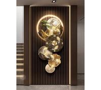 Vertical 3D Wall Art with LED Light & Clock, Modern Zen Landscape Decor with Welcoming Pine & Koi Fish, Large Backlit Wall Sculpture for Entryway, Oriental Fengshui Art (Gold 150cm/59in)
