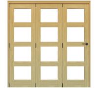 Vertical 4 Lite Plain Clear Glazed Shaker Unfinished White Oak Effect Timber Internal Folding Door Set, (H)2060mm (W)1673mm