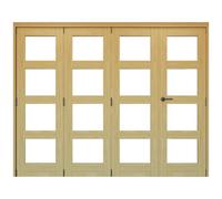 Vertical 4 Lite Plain Clear Glazed Shaker Unfinished White Oak Effect Timber Internal Folding Door Set, (H)2060mm (W)2369mm