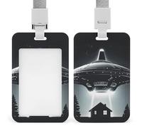 Vertical Alien Spaceship UFO Badge Holder with Breakaway Lanyard Heavy-Duty Abs Id Card Protector Waterproof Clear Window for Nurse Teacher Office Worker Detachable for Id Badge Credit Card Transit Pa