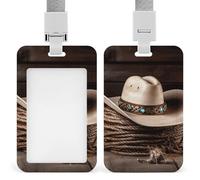 Vertical American West Rodeo Hat Badge Holder with Breakaway Lanyard Heavy-Duty Abs Id Card Protector Waterproof Clear Window for Nurse Teacher Office Worker Detachable for Id Badge Credit Card Transi