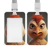 Vertical Angry Cartoon Chicken Badge Holder Heavy Duty Id Card Holder with Breakaway Lanyard Waterproof Name Tag Card Badge Holder Case Protector with Clear Window for Nurse Office