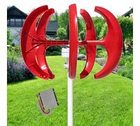 Vertical Axis Wind Turbines Generator 16000W DC 12V 24V 48V 3 Phase AC Permanent Magnet Generator Wind Turbine Kit 5 Blades Lantern Motor Vertical Axis Windmill with Controller(Red,48V)